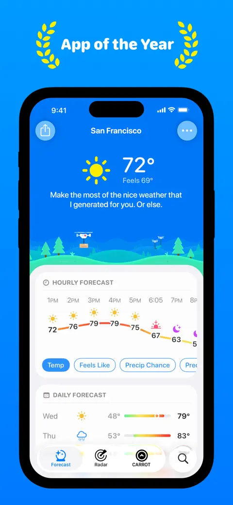 CARROT Weather: Alerts & Radar screenshot 1
